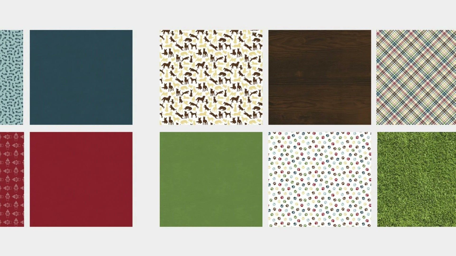 A sample board of assorted color and pattern swatches